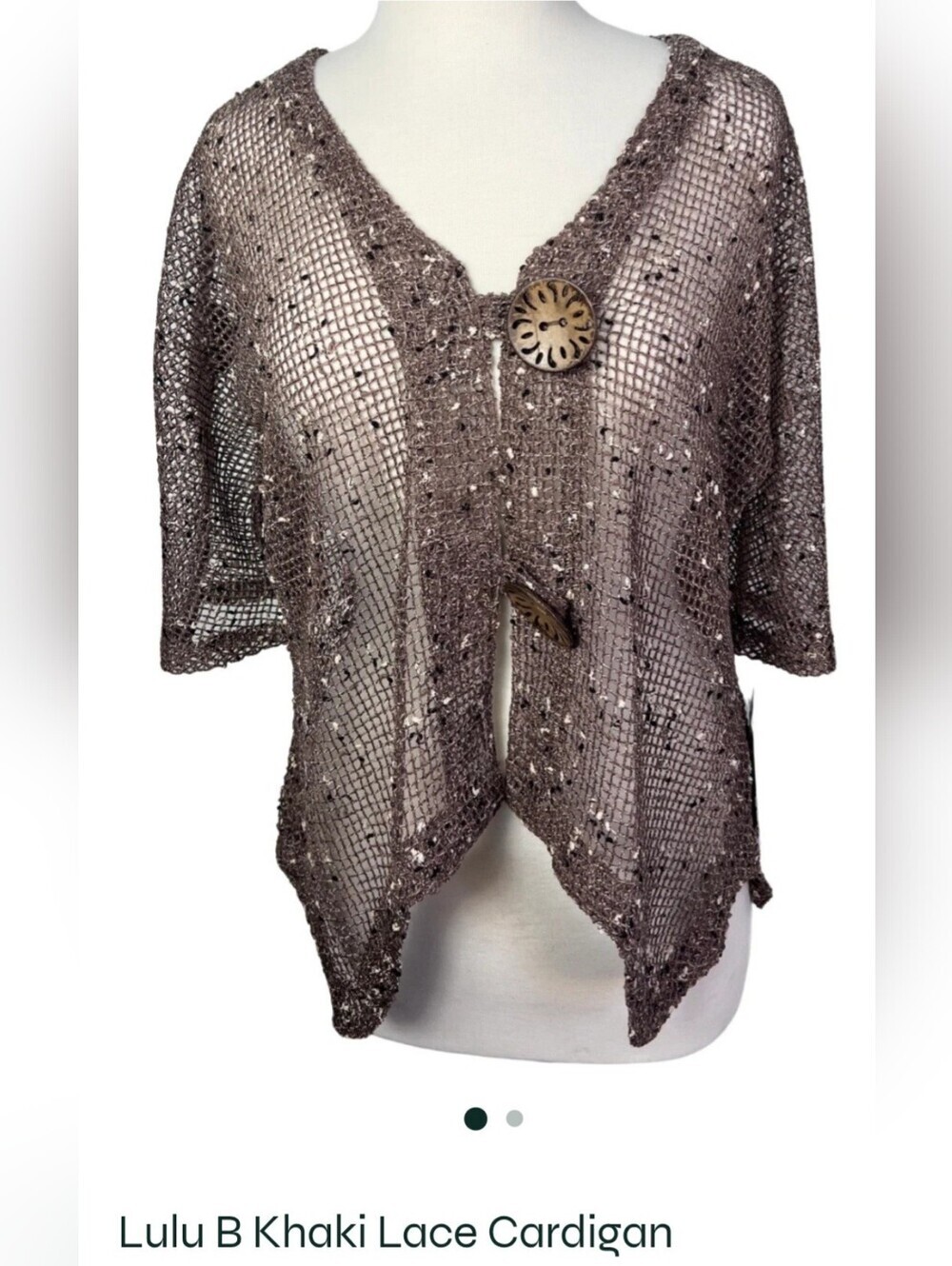 Lulu-B Black Open Weave Knit Cardigan. 3/4 Sleeve Lightweight Coastal Grandma XL